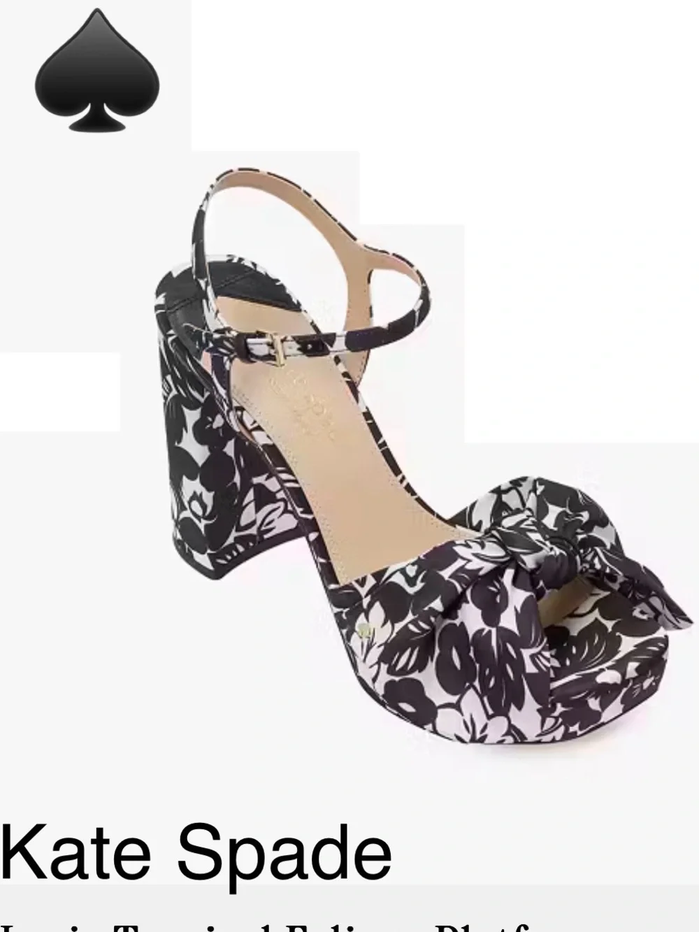 Kate Spade Lucie Tropical Foliage Black & White Platform Sandals, 8B=M NWT